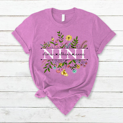 Wildflowers Nini And Grandkids T-Shirt