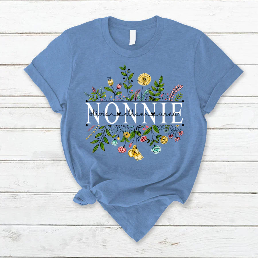 Wildflowers Nonnie And Grandkids T-Shirt