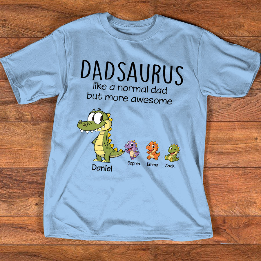 Personalized Dad Dinosaur Shirt with Custom Kids Names, Funny Grandpa Family T Shirt for Dad Daddy, Father's Day Birthday Gift