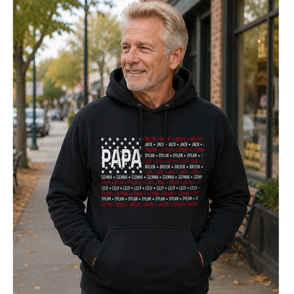 Custom Papa American Flag Shirt, Personalized Grandpa 250th Anniversary Tee, 1776-2026 Patriotic Family Shirt with Grandkids Names