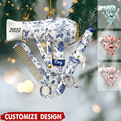 Personalized Hairstylist Toile de Jouy Ornament 2025, Custom Acrylic Decoration, Unique Christmas Gift For Hairdressers Stylists And Salon Owners Ornament