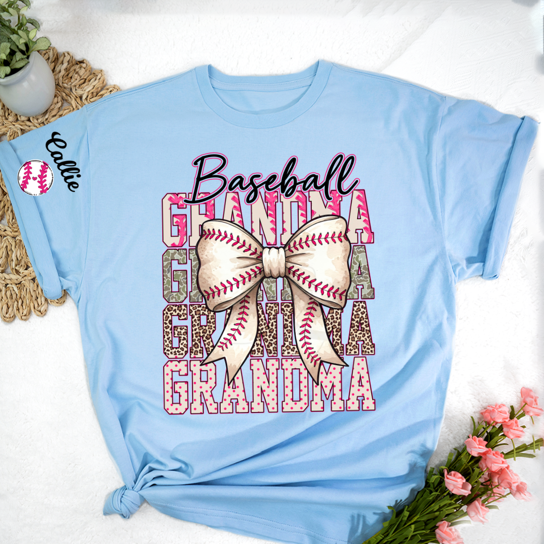 Baseball Grandma, Baseball Bow Grandma Mimi Nana and Grandkids Sports T-shirt