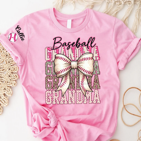 Baseball Grandma, Baseball Bow Grandma Mimi Nana and Grandkids Sports T-shirt
