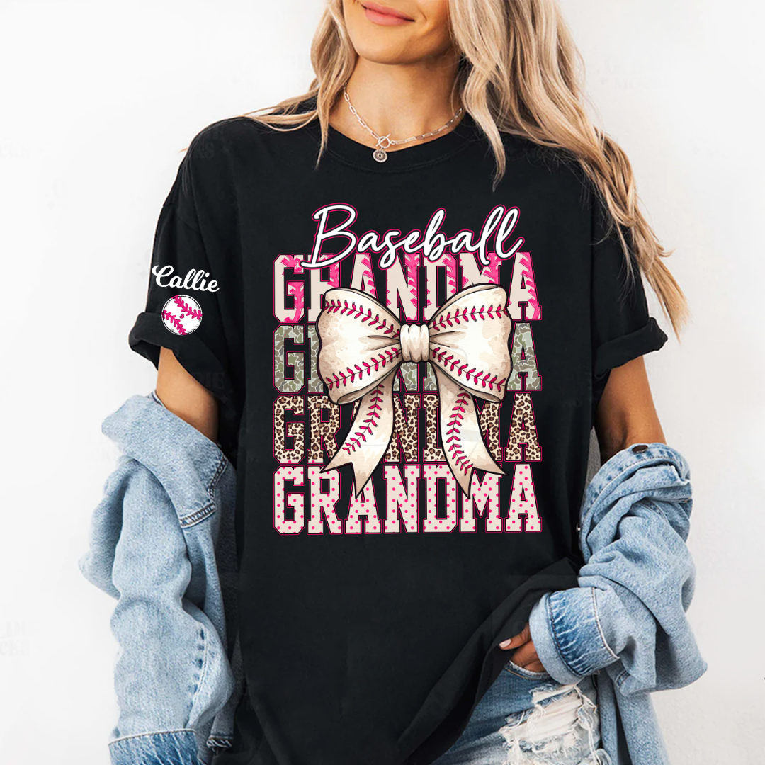 Baseball Grandma, Baseball Bow Grandma Mimi Nana and Grandkids Sports T-shirt