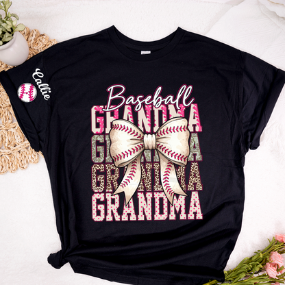 Baseball Grandma, Baseball Bow Grandma Mimi Nana and Grandkids Sports T-shirt