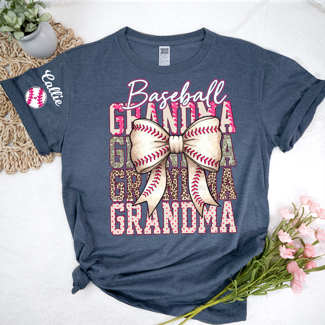 Baseball Grandma, Baseball Bow Grandma Mimi Nana and Grandkids Sports T-shirt