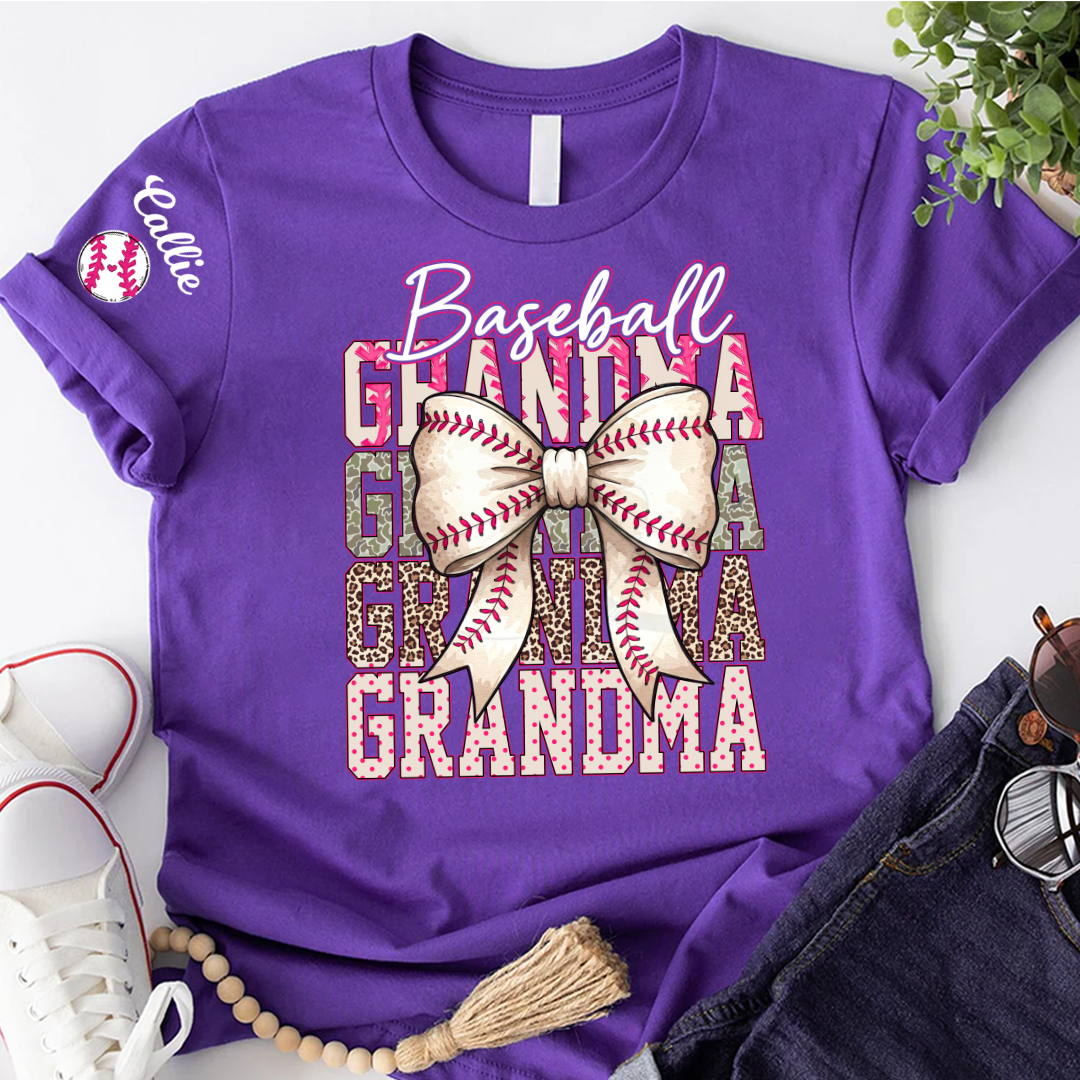 Baseball Grandma, Baseball Bow Grandma Mimi Nana and Grandkids Sports T-shirt