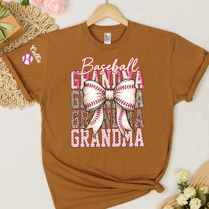 Baseball Grandma, Baseball Bow Grandma Mimi Nana and Grandkids Sports T-shirt