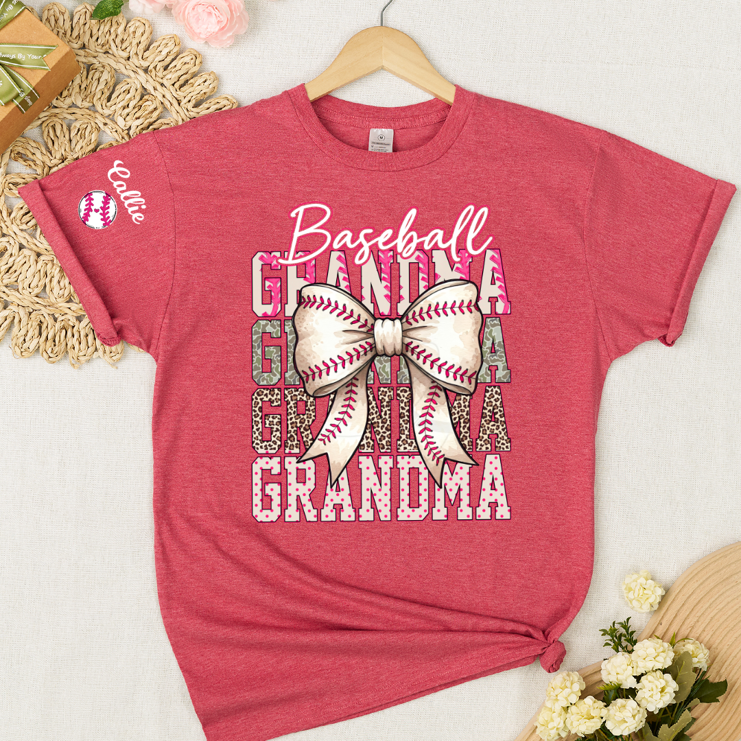 Baseball Grandma, Baseball Bow Grandma Mimi Nana and Grandkids Sports T-shirt