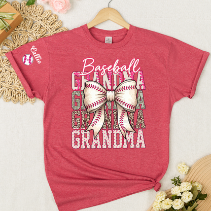 Baseball Grandma, Baseball Bow Grandma Mimi Nana and Grandkids Sports T-shirt