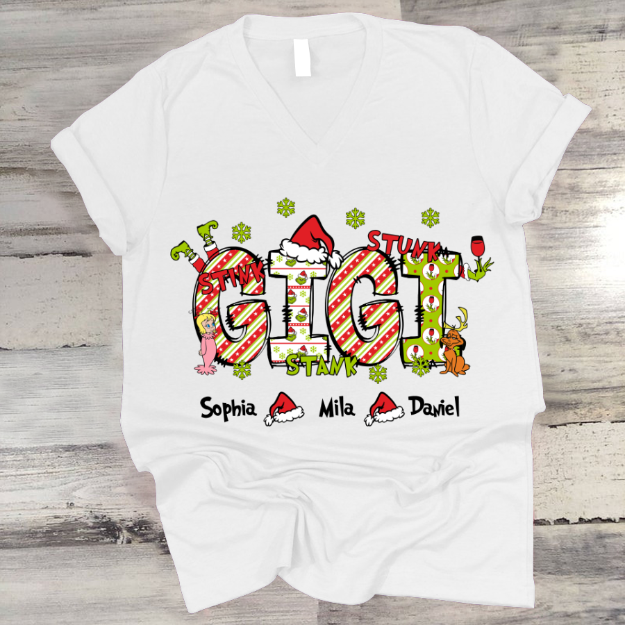 Personalized Nickname Grandma, Mom And Kids Names Christmas 2024  V-Neck