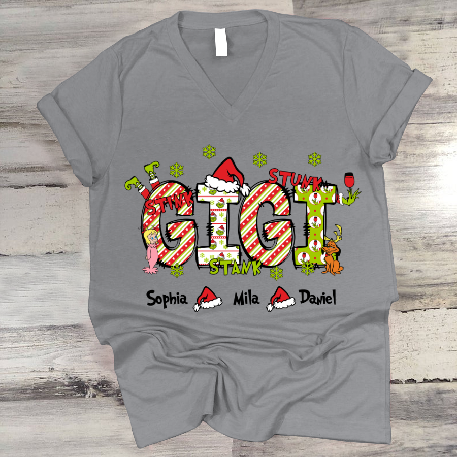 Personalized Nickname Grandma, Mom And Kids Names Christmas 2024  V-Neck