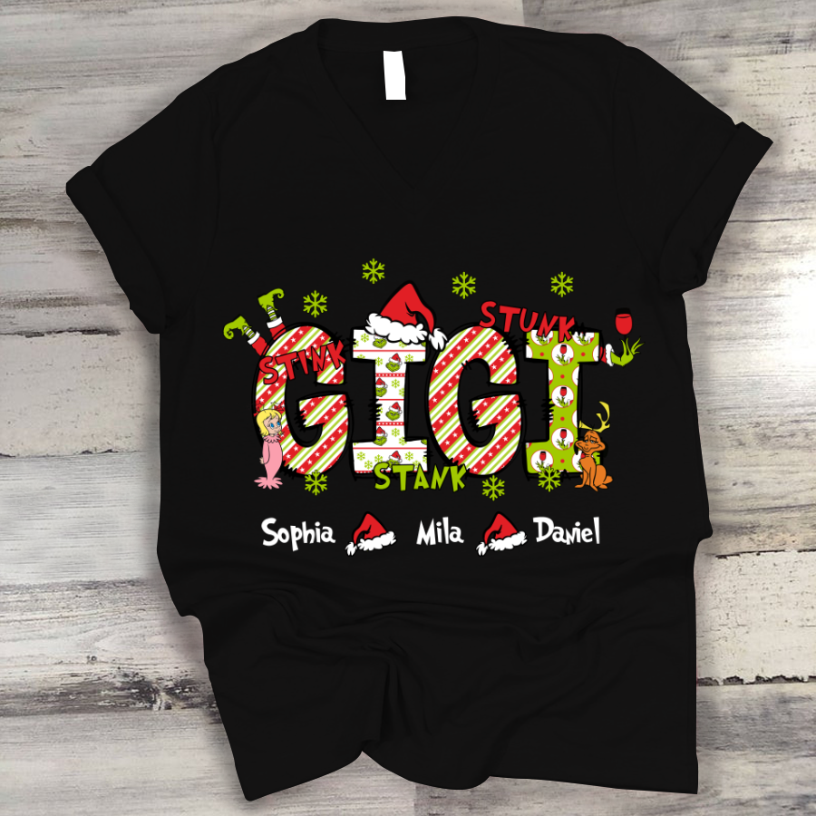 Personalized Nickname Grandma, Mom And Kids Names Christmas 2024  V-Neck