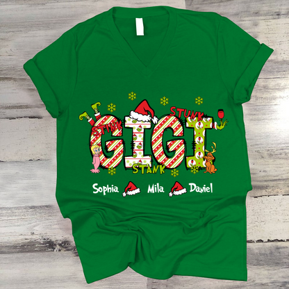Personalized Nickname Grandma, Mom And Kids Names Christmas 2024  V-Neck