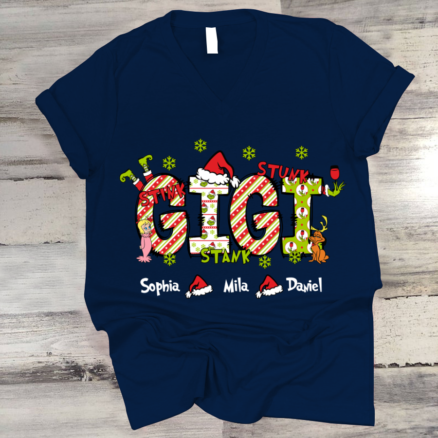 Personalized Nickname Grandma, Mom And Kids Names Christmas 2024  V-Neck