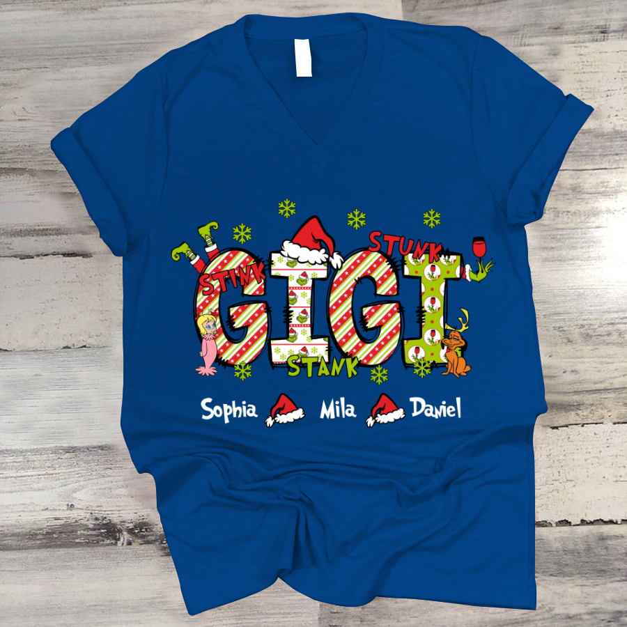 Personalized Nickname Grandma, Mom And Kids Names Christmas 2024  V-Neck