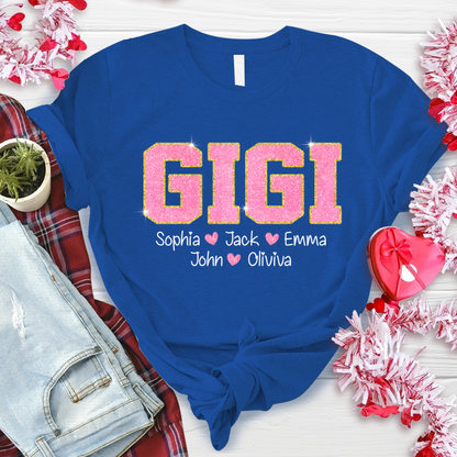 Glitter Custom Name Gigi Nana Grandma And Kids T-Shirt