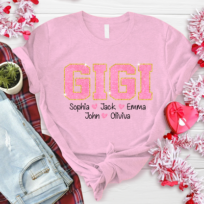 Glitter Custom Name Gigi Nana Grandma And Kids T-Shirt