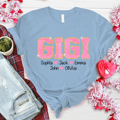 Glitter Custom Name Gigi Nana Grandma And Kids T-Shirt