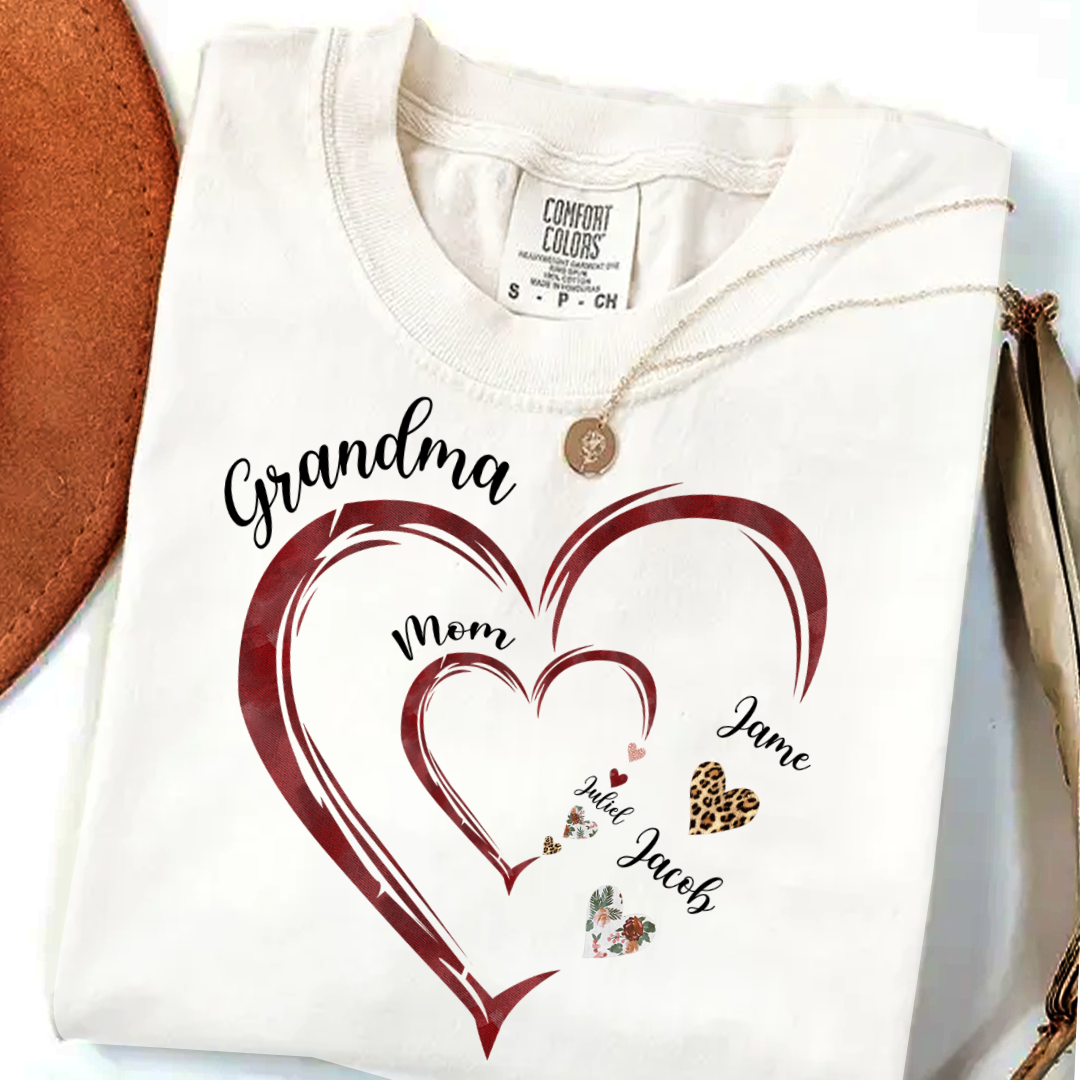 Grandma Mom and Kids Grandkids Personalized Heart Love