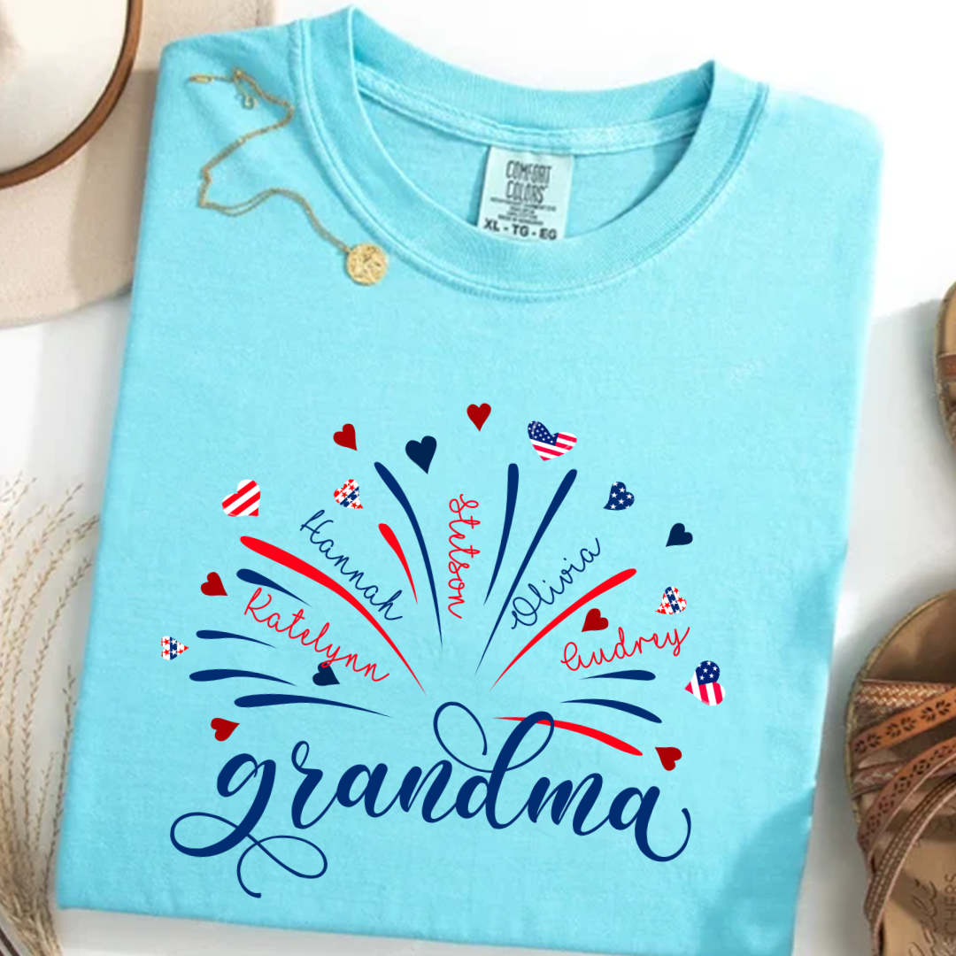 Firework America Flag Grandma And Kids 4th of July Gift