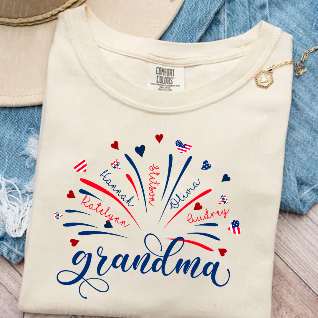 Firework America Flag Grandma And Kids 4th of July Gift