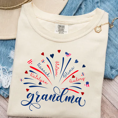 Firework America Flag Grandma And Kids 4th of July Gift