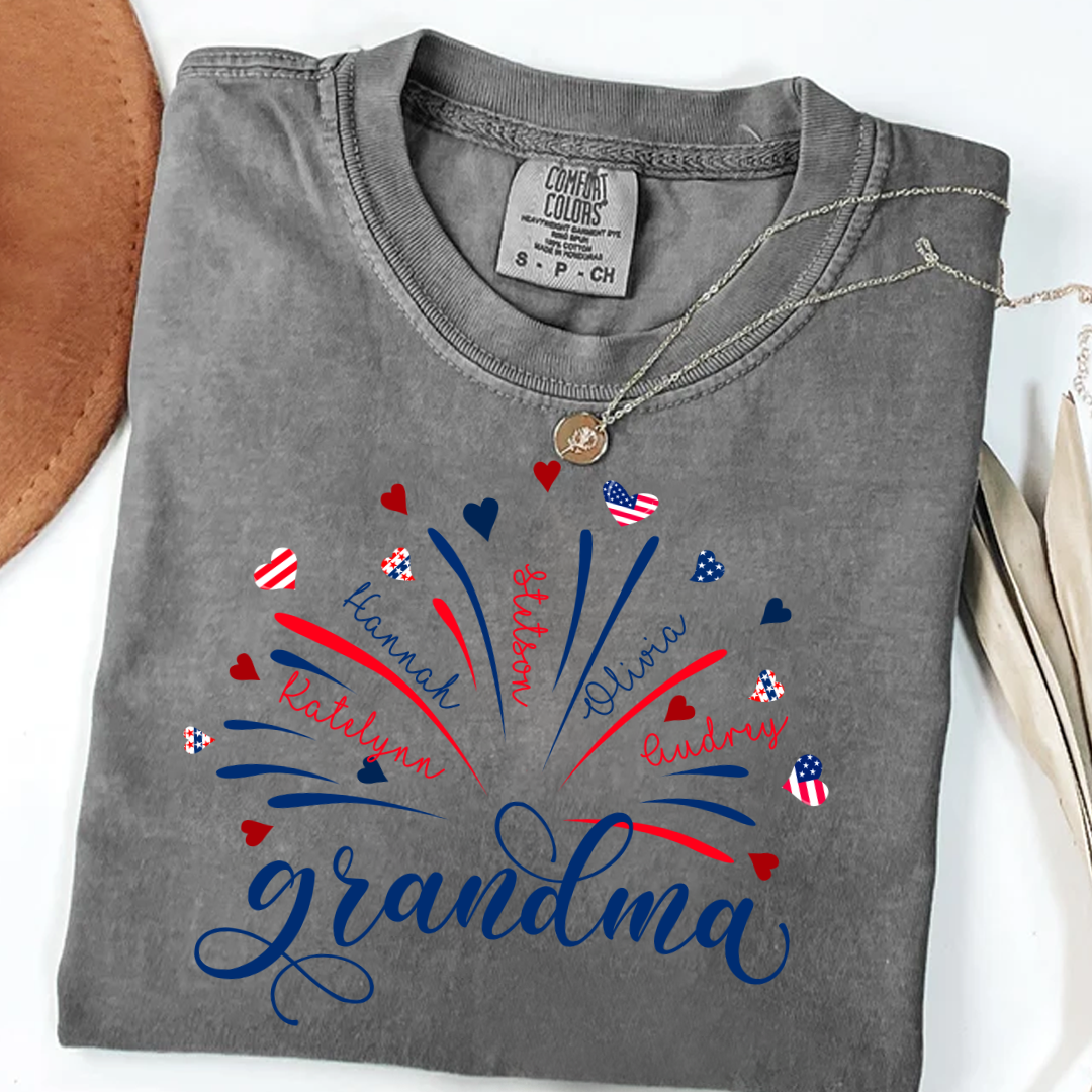 Firework America Flag Grandma And Kids 4th of July Gift