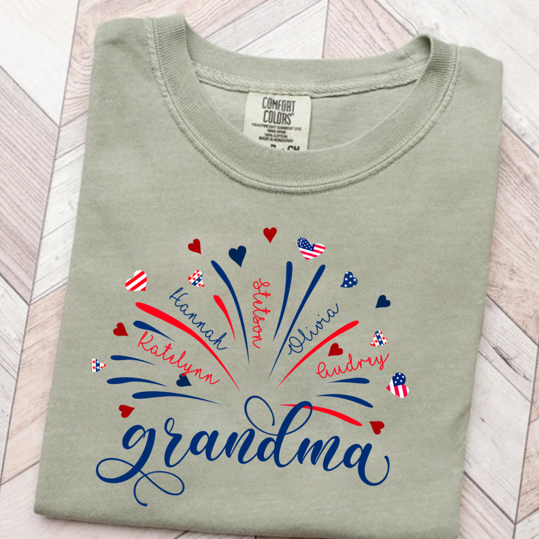 Firework America Flag Grandma And Kids 4th of July Gift