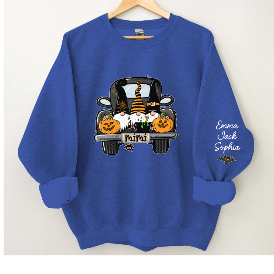 Personalized Halloween Truck Gnome And Grandkids Sweatshirt