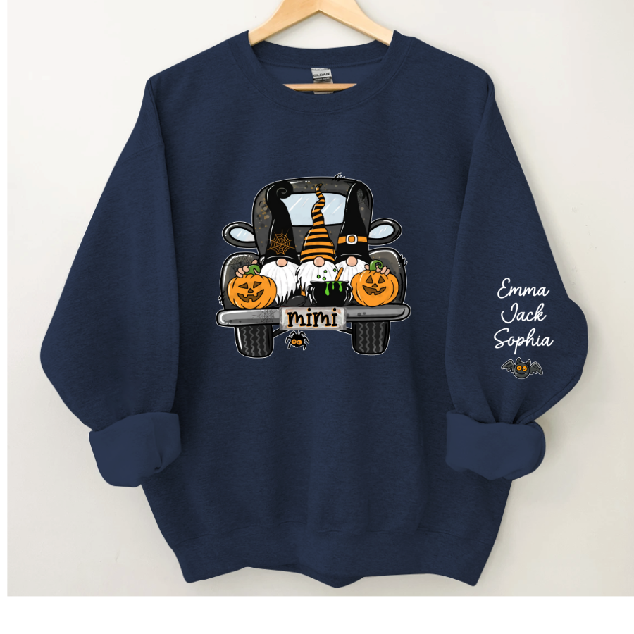 Personalized Halloween Truck Gnome And Grandkids Sweatshirt