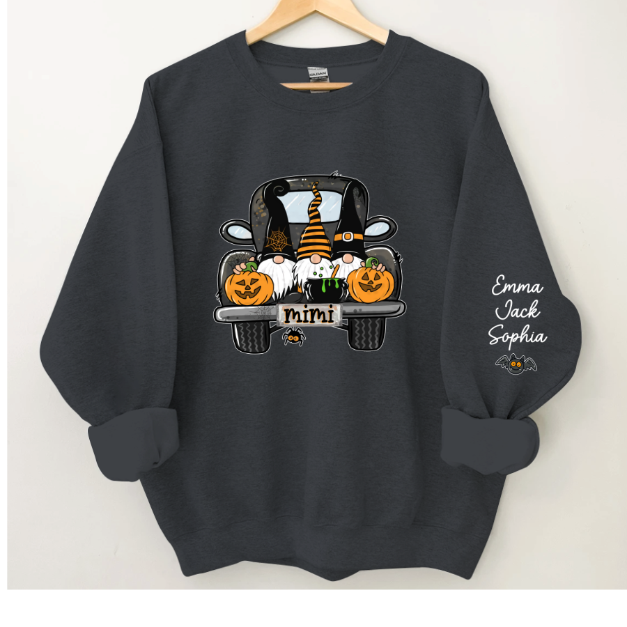 Personalized Halloween Truck Gnome And Grandkids Sweatshirt