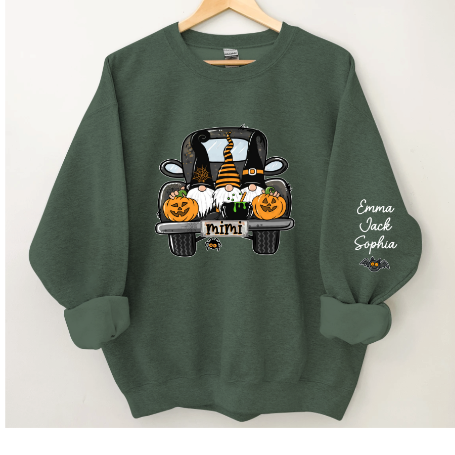 Personalized Halloween Truck Gnome And Grandkids Sweatshirt