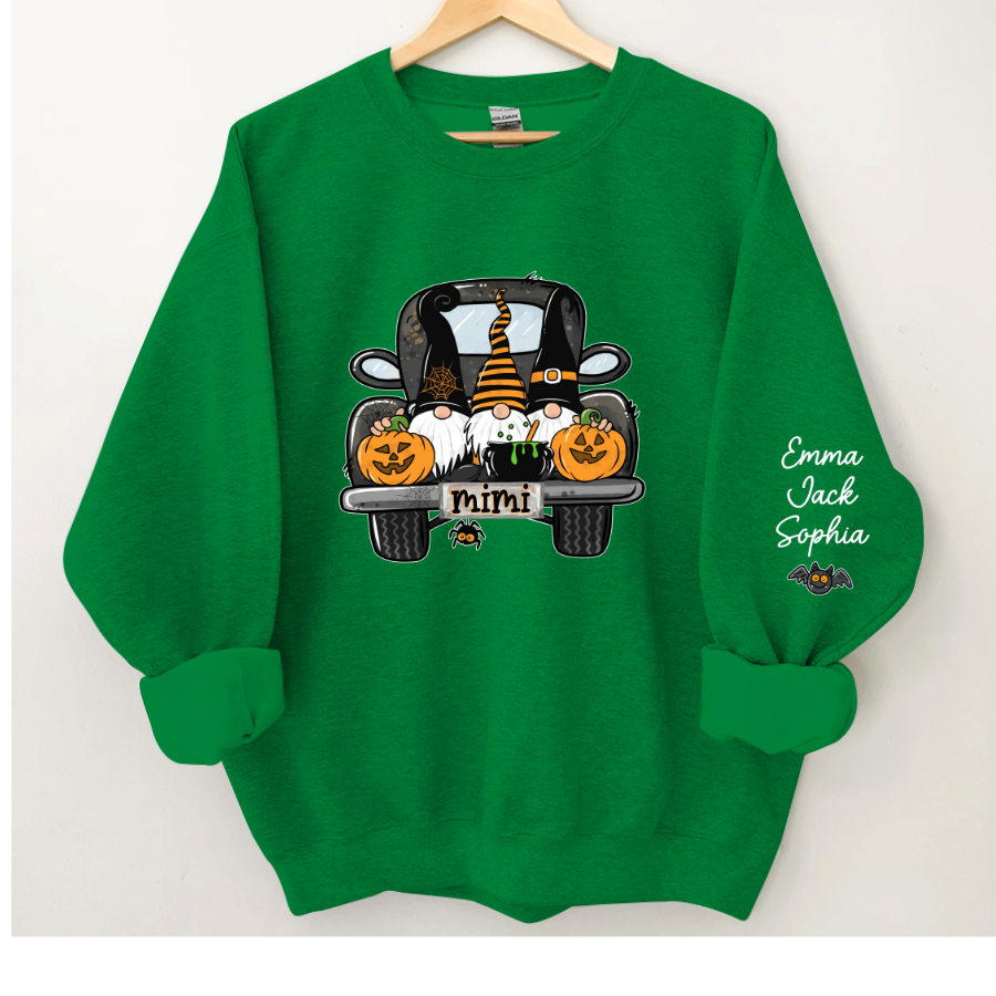 Personalized Halloween Truck Gnome And Grandkids Sweatshirt