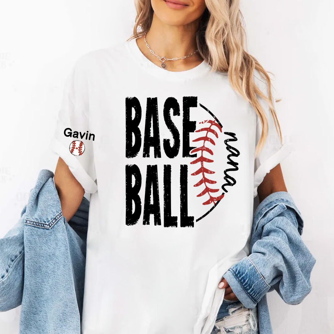 Baseball Nana, Baseball Bow Grandma Mimi Nana and Grandkids Sports T-shirt
