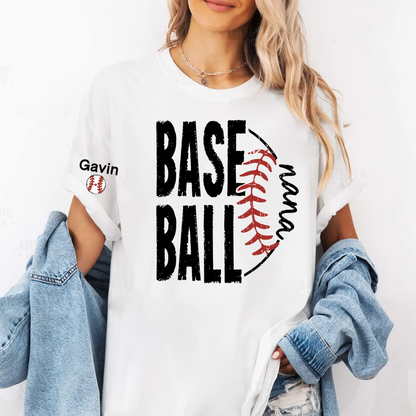 Baseball Nana, Baseball Bow Grandma Mimi Nana and Grandkids Sports T-shirt