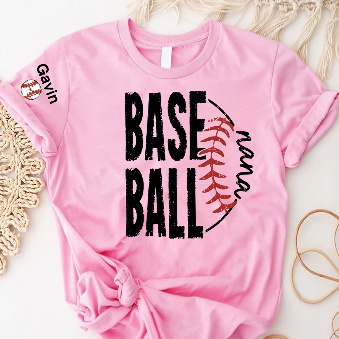 Baseball Nana, Baseball Bow Grandma Mimi Nana and Grandkids Sports T-shirt