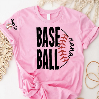 Baseball Nana, Baseball Bow Grandma Mimi Nana and Grandkids Sports T-shirt