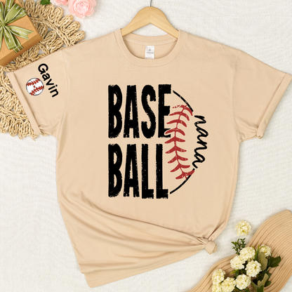 Baseball Nana, Baseball Bow Grandma Mimi Nana and Grandkids Sports T-shirt