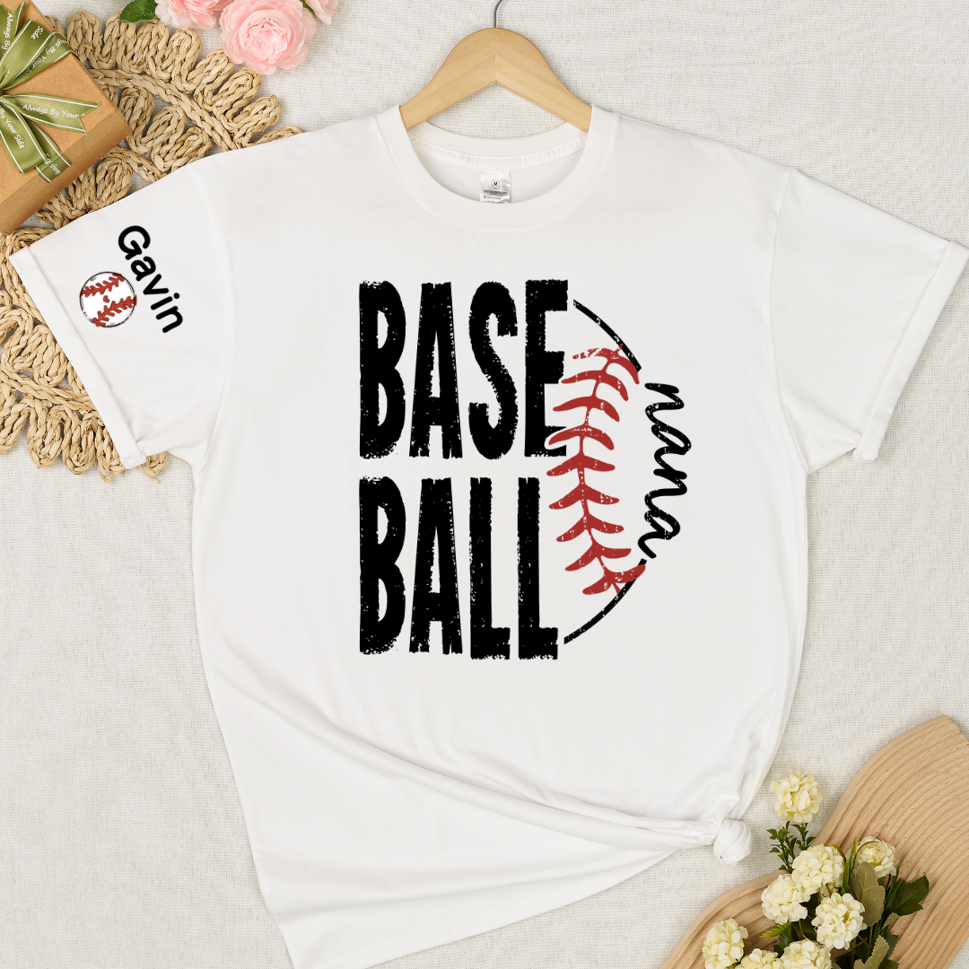 Baseball Nana, Baseball Bow Grandma Mimi Nana and Grandkids Sports T-shirt