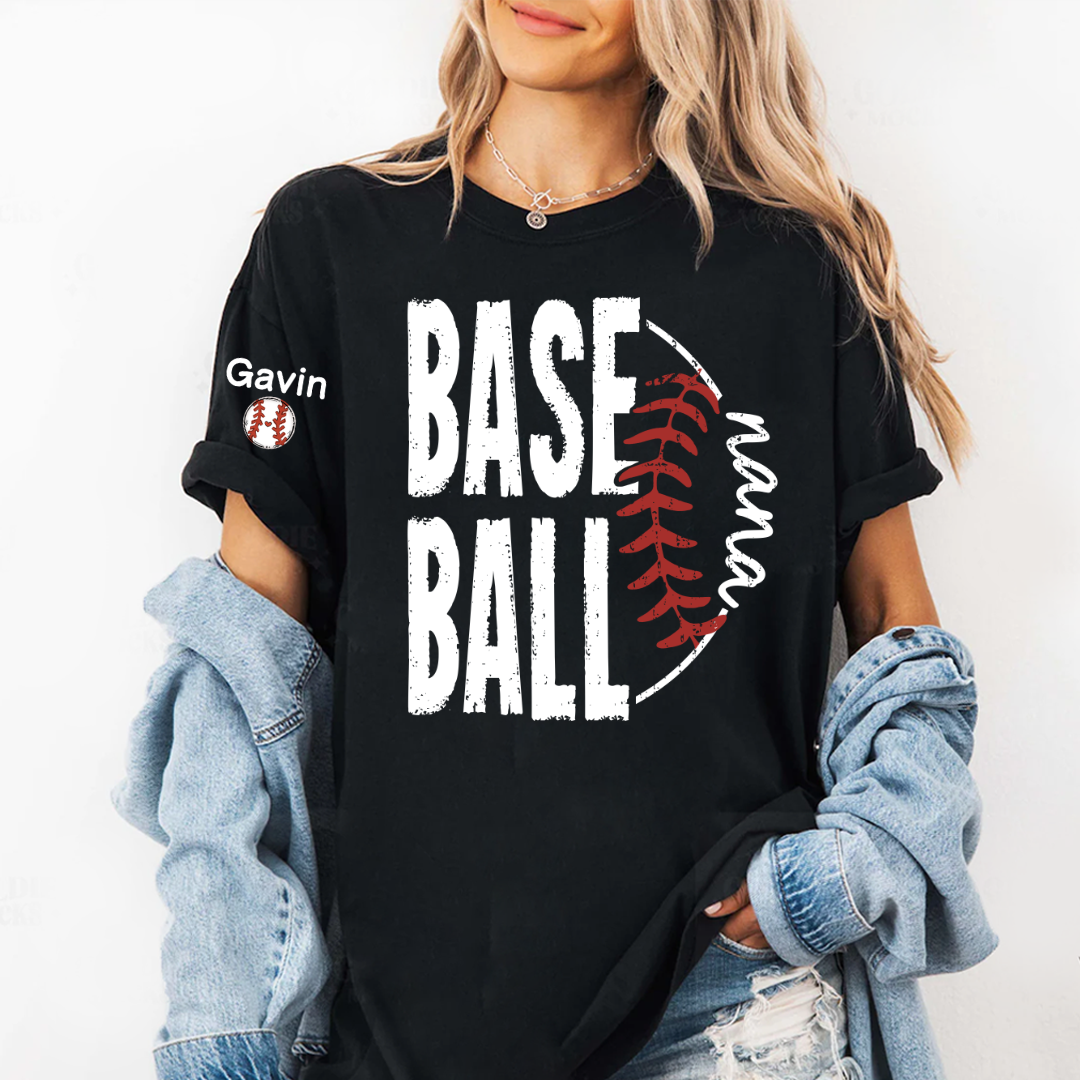 Baseball Nana, Baseball Bow Grandma Mimi Nana and Grandkids Sports T-shirt