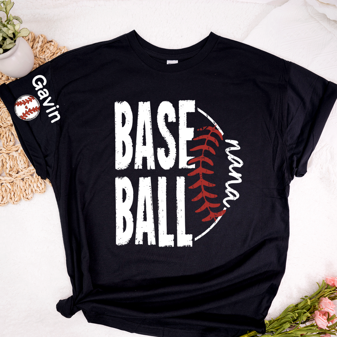 Baseball Nana, Baseball Bow Grandma Mimi Nana and Grandkids Sports T-shirt