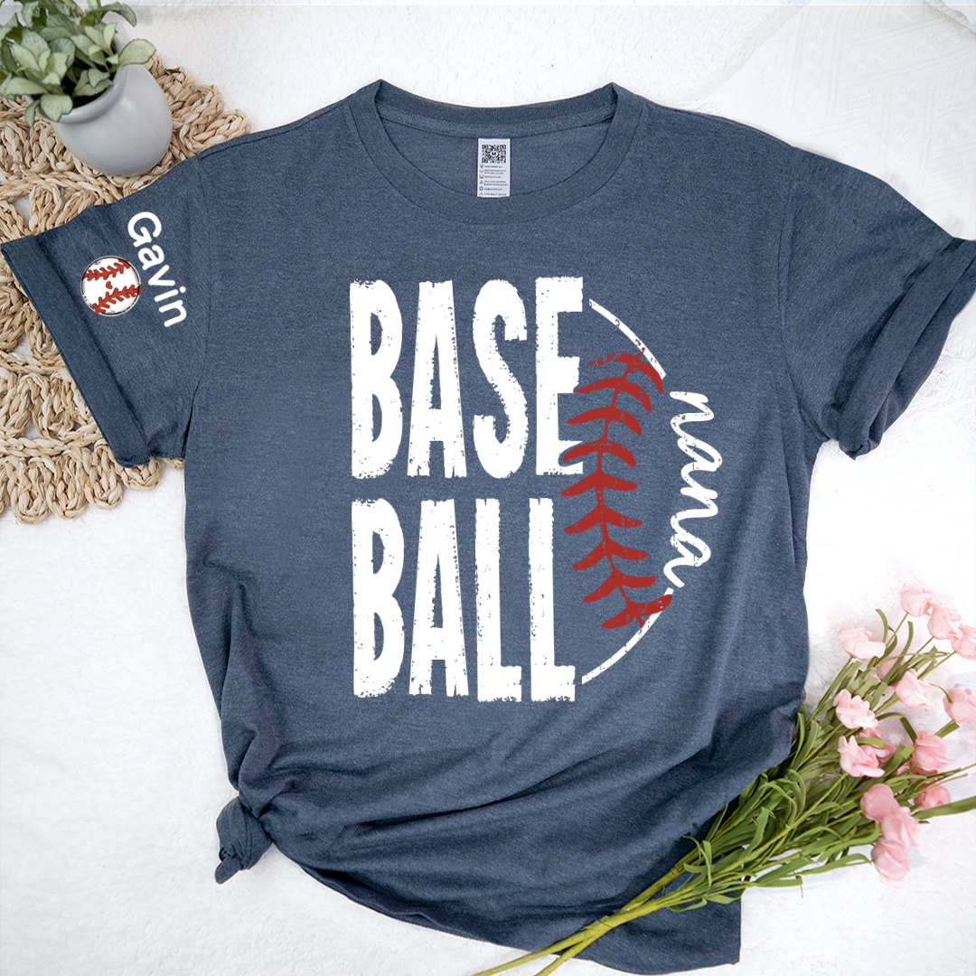 Baseball Nana, Baseball Bow Grandma Mimi Nana and Grandkids Sports T-shirt