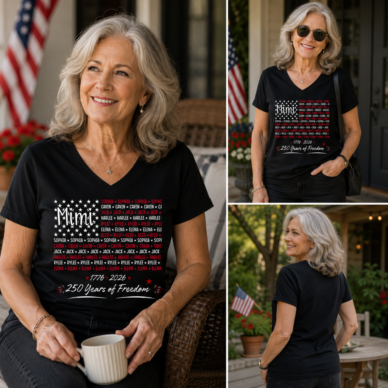 Personalized Mimi American Flag Shirt with Grandkids Names, Comfort Colors® USA 250th Anniversary Patriotic Shirt, Custom Grandma 1776-2026 Family Tee