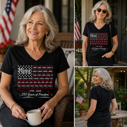 Personalized Mimi American Flag Shirt with Grandkids Names, Comfort Colors® USA 250th Anniversary Patriotic Shirt, Custom Grandma 1776-2026 Family Tee