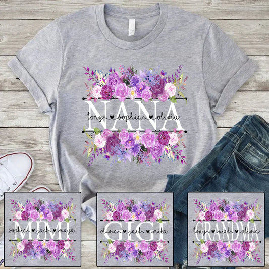 Purple Flower Nana And Grandkids CTH01 T-Shirt