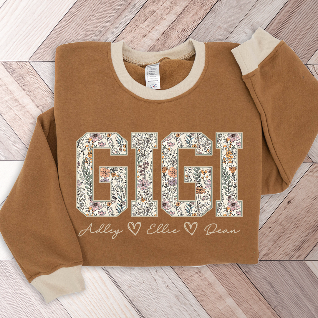 Comfort Colors® Personalized Grandma T-Shirt with Kids Names – Wildflower Letters Gift for Nana, Gigi, Mimi