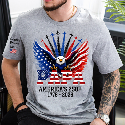 Personalized Grandpa Patriotic Eagle Shirt Custom Kids Names Sleeve, U.S. 250th Anniversary 1776 2026, Gift For Father's Day Birthday