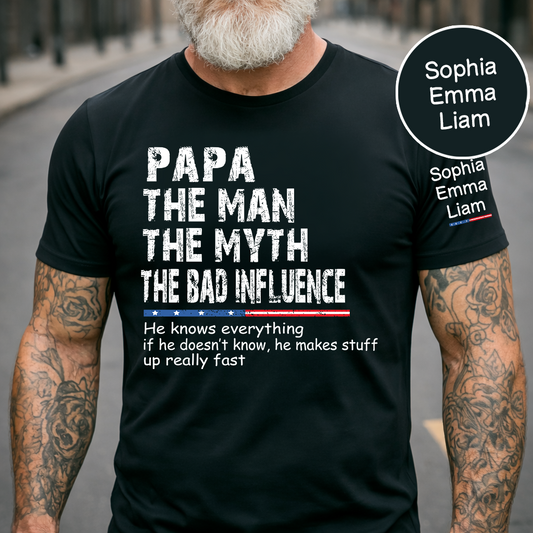 Personalized Dad Papa Grandpa Shirt, Custom Papa Legend Influence T-Shirt, Custom Birthday Fathers Day Gift, Funny Family