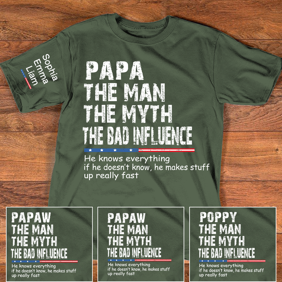 Personalized Dad Papa Grandpa Shirt, Custom Papa Legend Influence T-Shirt, Custom Birthday Fathers Day Gift, Funny Family